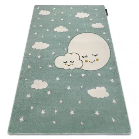 Dywan PETIT MOON księżyc, gwiazdki, chmurki zielony – zdjęcie 1