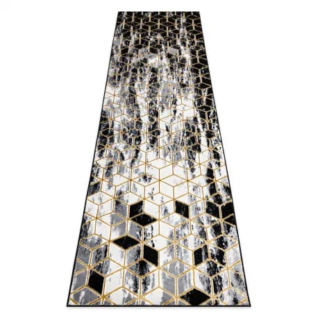 Dywan, Chodnik GLOSS nowoczesny 409A 82 Sześcian, stylowy, glamour, art deco czarny / szary / złoty – zdjęcie 1