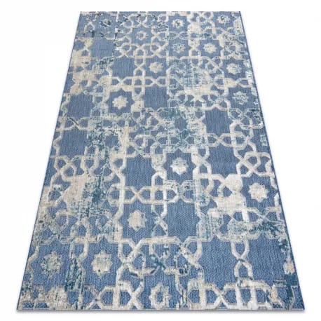 Dywan Strukturalny SOLE D3881 Ornament - płasko tkany niebieski / beż – zdjęcie 1