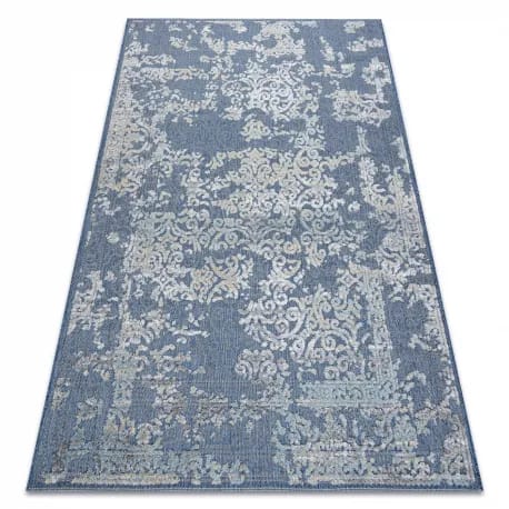 Dywan Strukturalny SOLE D3811 Ornament - płasko tkany niebieski / beż – zdjęcie 1