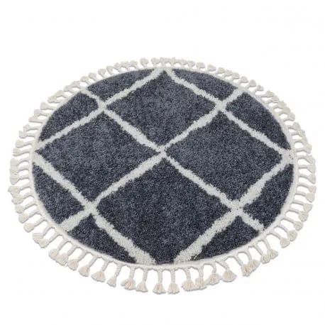 Dywan BERBER CROSS B5950 koło szary / biały Frędzle berberyjski marokański shaggy – zdjęcie 1