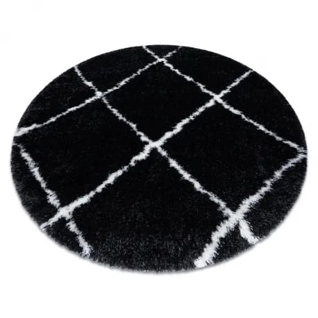 Dywan FLUFFY 2373 koło, shaggy kratka, trellis - antracyt / biały – zdjęcie 1