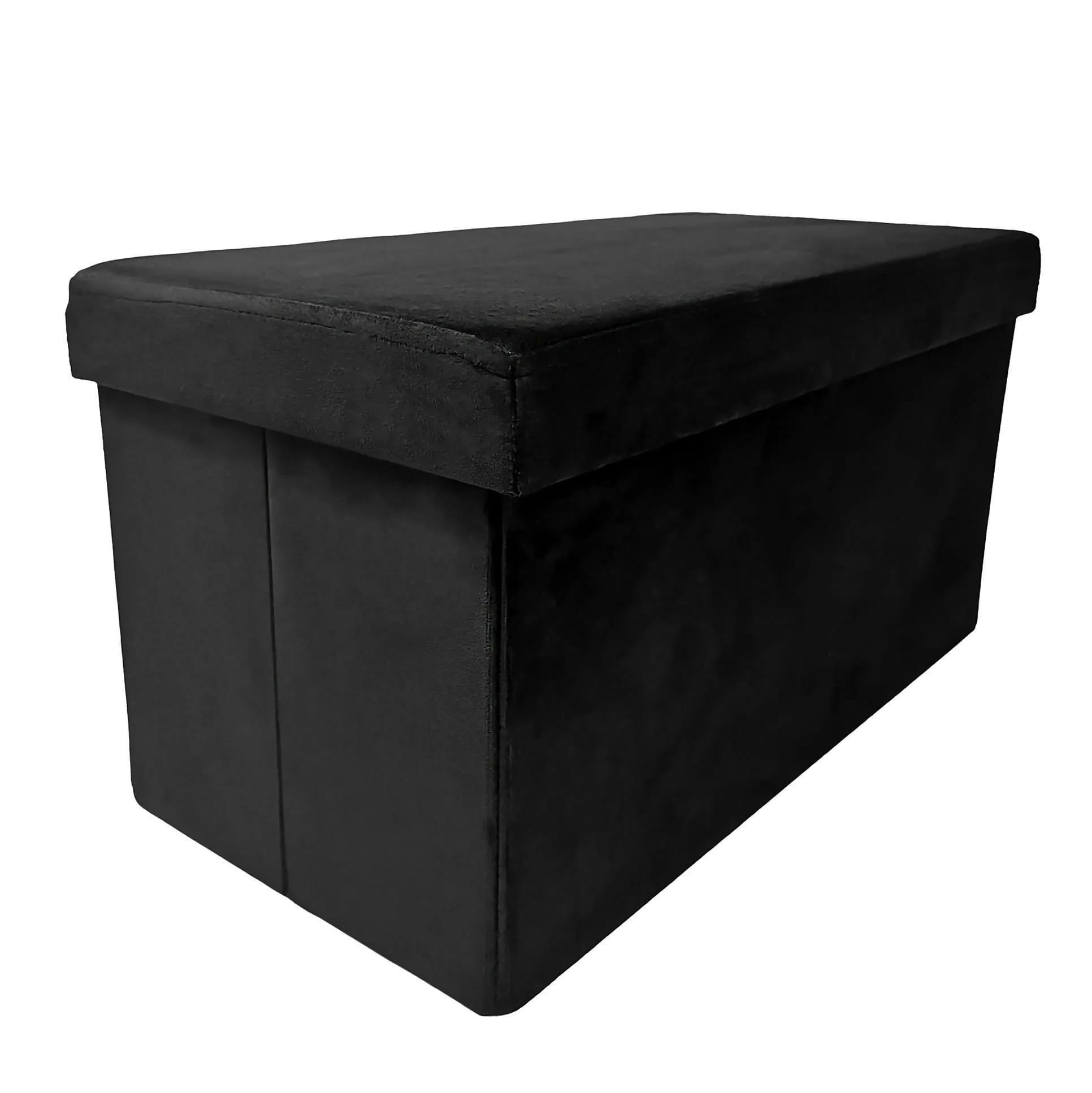 Pufa ze schowkiem welurowa czarna PERFECT DUO 60x30x30cm – zdjęcie 1
