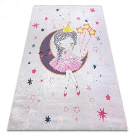 Dywan do prania BAMBINO 48060 Księżniczka, gwiazdy dla dzieci, antypoślizgowy - różowy – zdjęcie 1