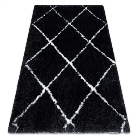 Dywan FLUFFY 2373 shaggy kratka, trellis - antracyt / biały – zdjęcie 1