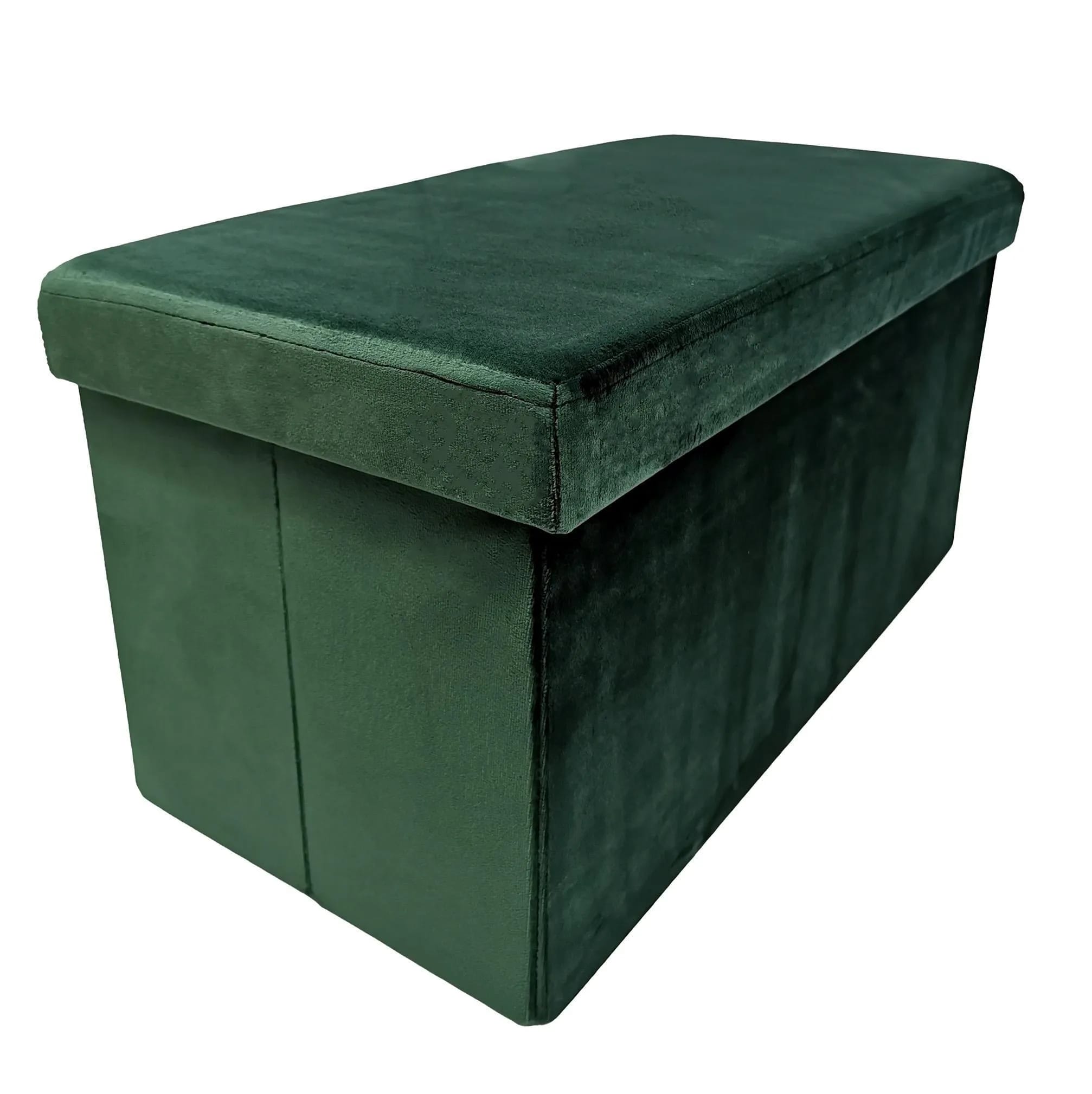 Pufa ze schowkiem welurowa ciemnozielona PERFECT DUO 60x30x30cm – zdjęcie 1