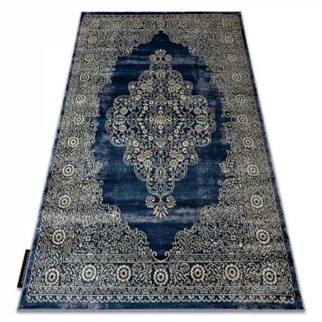 Dywan DE LUXE nowoczesny 474 Ornament - Strukturalny granatowy / złoty – zdjęcie 1