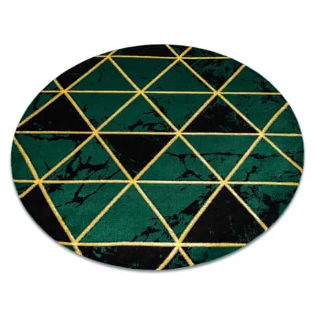 Dywan EMERALD ekskluzywny 1020 koło - glamour, stylowy marmur, trójkąty butelkowa zieleń / złoty – zdjęcie 1