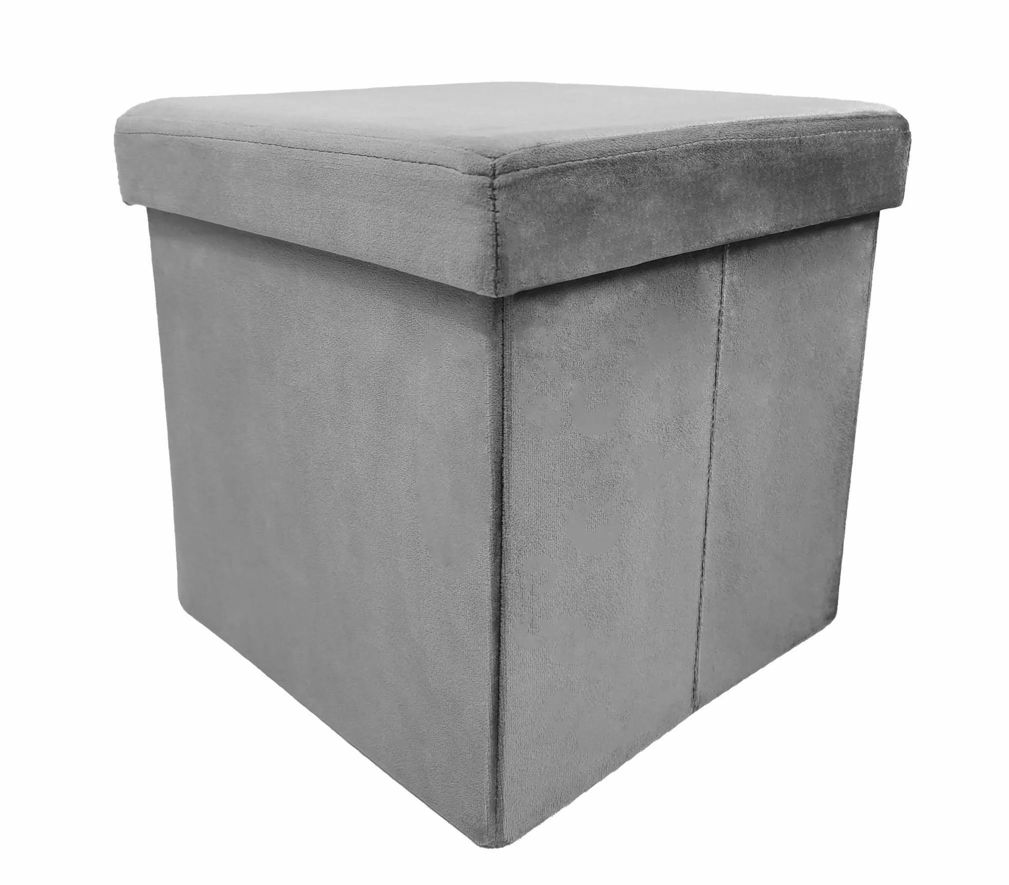 Pufa ze schowkiem welurowa szara PERFECT 30x30x30cm – zdjęcie 1