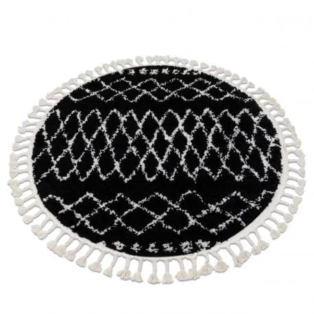 Dywan BERBER ETHNIC G3802 koło czarny / biały Frędzle berberyjski marokański shaggy – zdjęcie 1