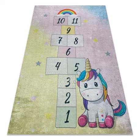 Dywan do prania BAMBINO 54060 Jednorożec, klasy dla dzieci, antypoślizgowy - różowy / żółty – zdjęcie 1