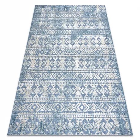 Dywan Strukturalny SOLE D3732 Aztecki, romby - płasko tkany niebieski / beż – zdjęcie 1