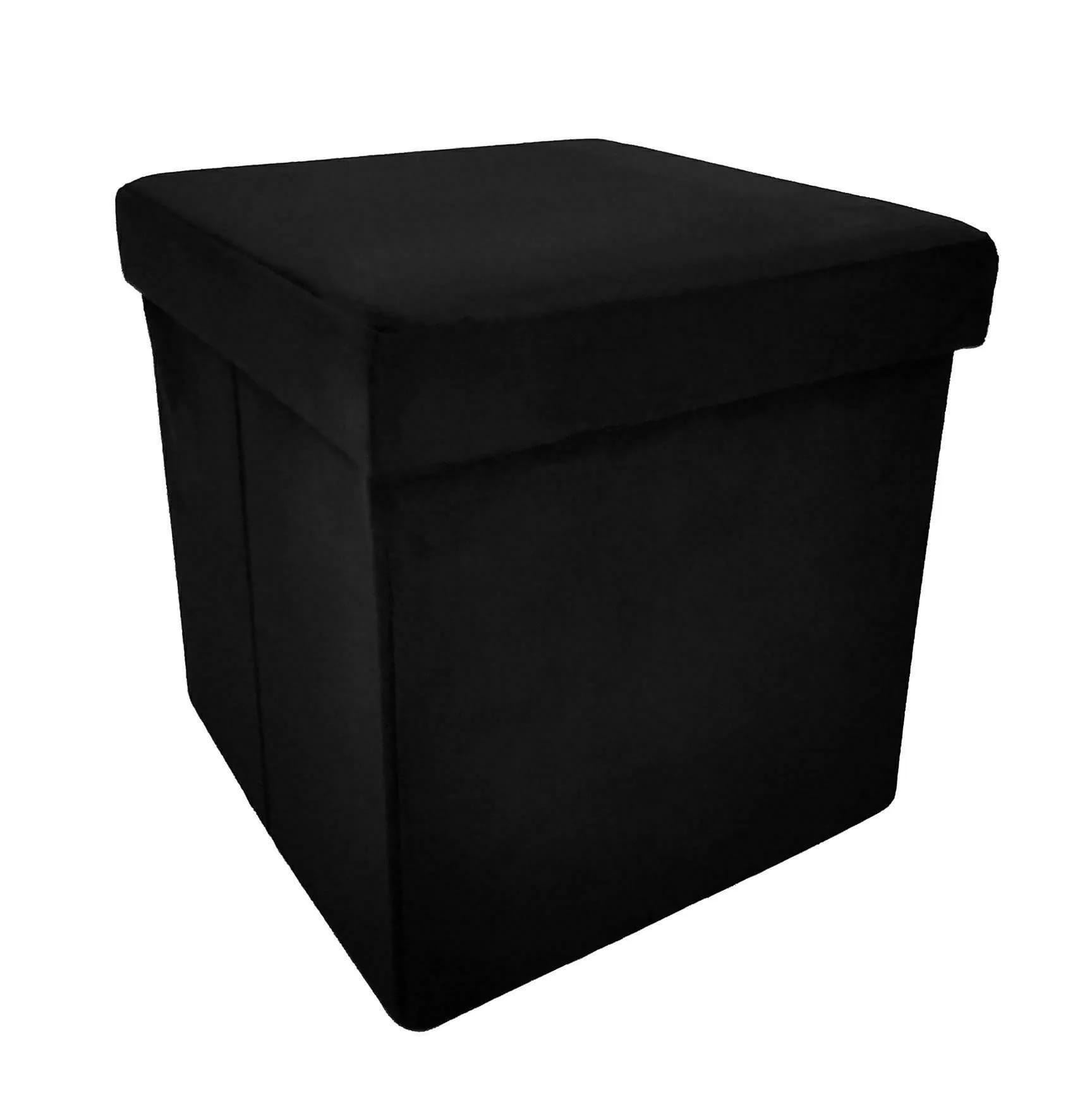 Pufa ze schowkiem welurowa czarna PERFECT 30x30x30cm – zdjęcie 1