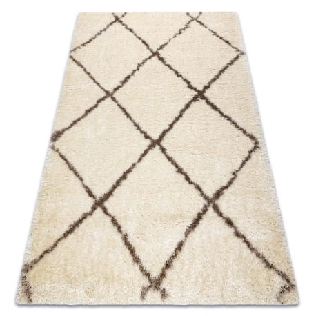 Dywan FLUFFY 2373 shaggy kratka, trellis - krem / beż – zdjęcie 1