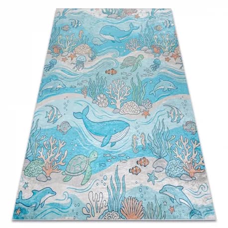 Dywan do prania BAMBINO 61540 Ocean, ryby dla dzieci, antypoślizgowy - niebieski / beż