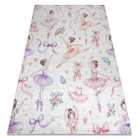 Dywan do prania BAMBINO 61600 Balerina, baletnica dla dzieci, antypoślizgowy - krem / różowy